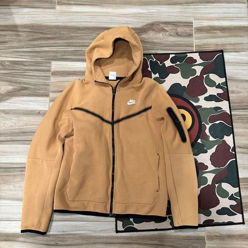 Tan nike tech fleece zip up hoodie